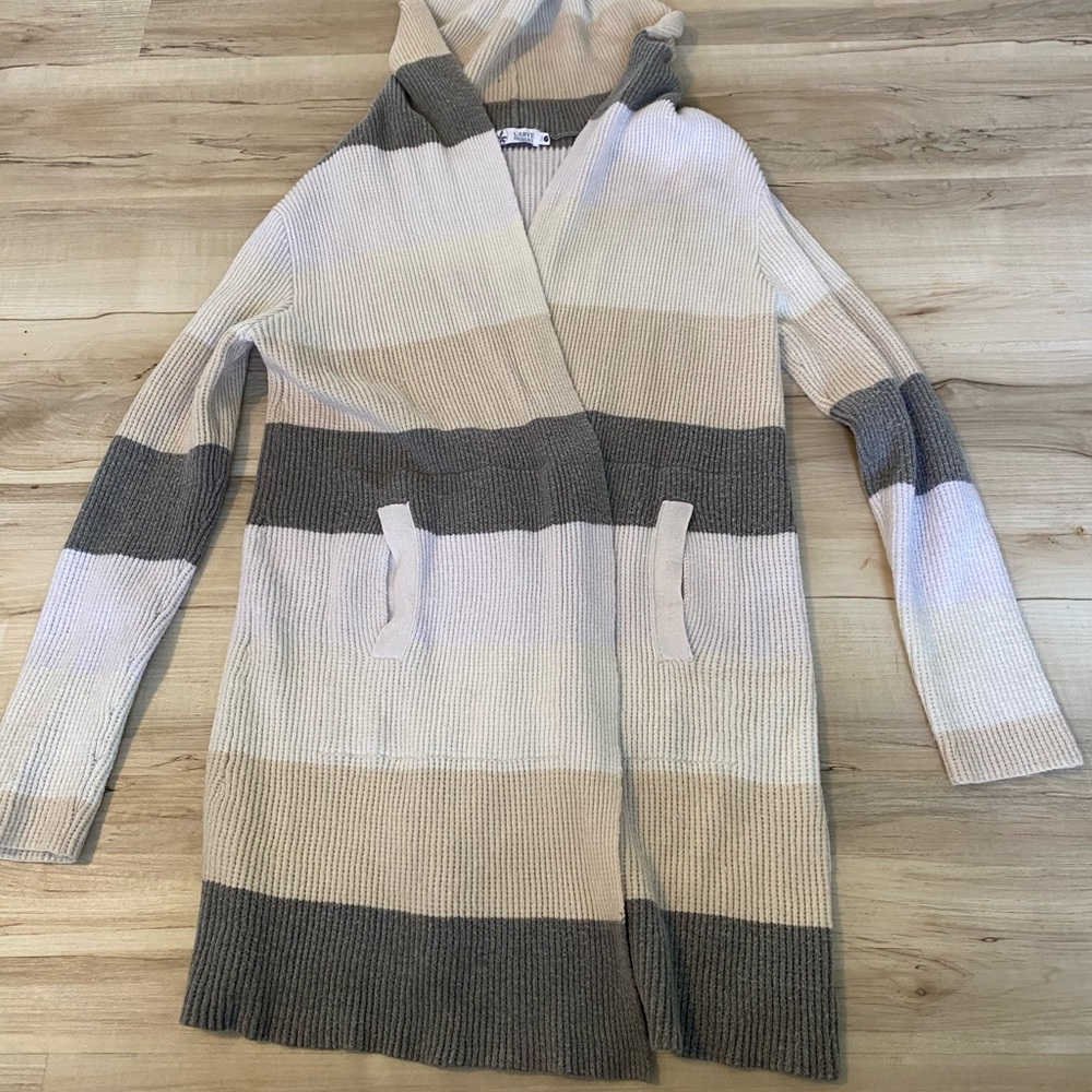 Carve Designs Neutral Striped Hooded Cardigan- womens size M-#103